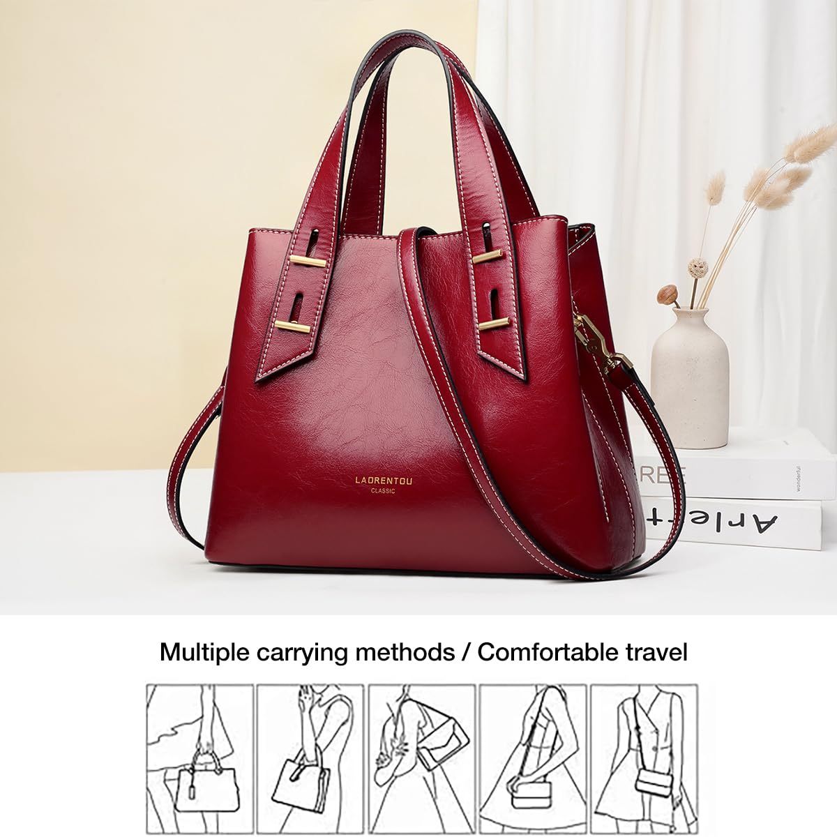 LAORENTOU Women Crossbody Handbags Genuine Leather Satchel Handbags for Women Top-handle Shoulder Tote Purses
