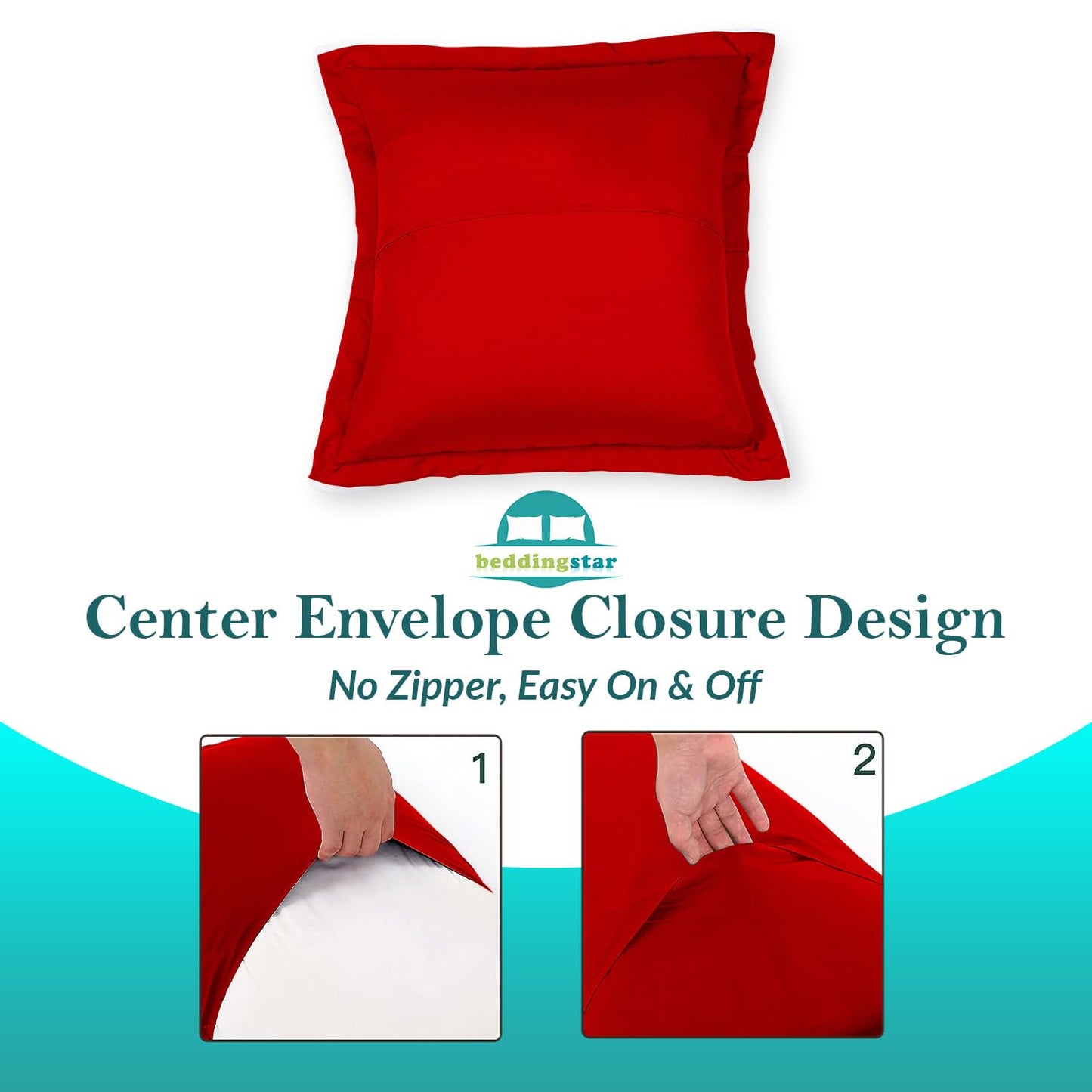 Euro Sham Covers 26x26 Set of 2 Red 600 Thread Count 100% Egyptian Cotton Pack of 2 Euro 26x26 Pillow Covers Cushion Cover Cases Soft Skin Friendly European Size Decorative Square Pillow Shams