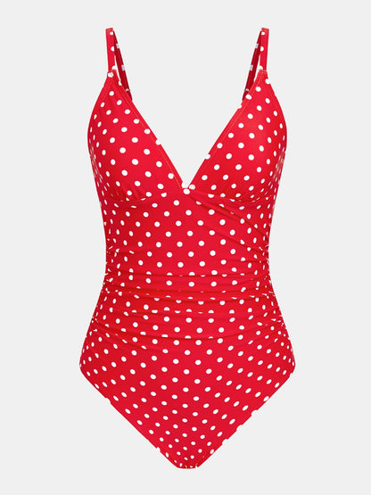 CUPSHE Women's One Piece Swimsuit Bathing Suit V Neck Ruched Adjustable Straps Spaghetti, M