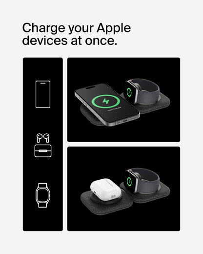 Belkin MagSafe Charger Compatible 3-in-1 Magnetic Charging Travel Pad 15W-BoostCharge Pro Foldable Qi2-Certified Wireless Charger, MagSafe-Compatible Charger for iPhone 16 Series, Apple Watch, AirPods