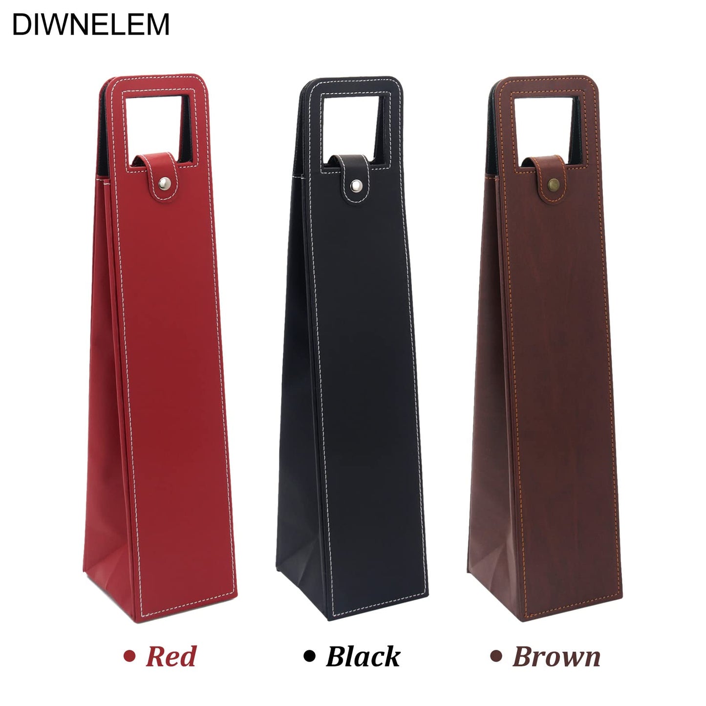 DIWNELEM 2 Pack Leather Wine Bag - Gift Bags for Wine, Champagne, Beer Bottles - Tote Carrier for Travel, Parties - Brown