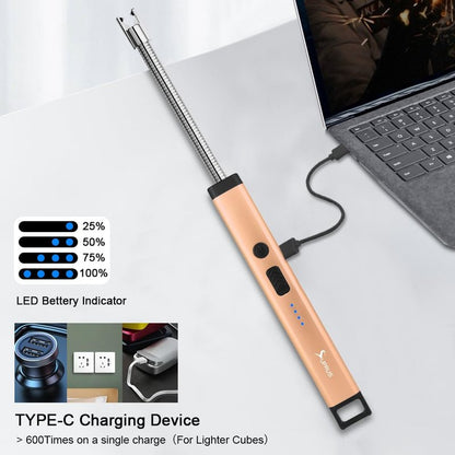 SUPRUS Rechargeable Candle Lighter Electric Arc Triple Safety Long Lighter Stainless Steel Shell & Hanging Hook (Peach Fuzz)