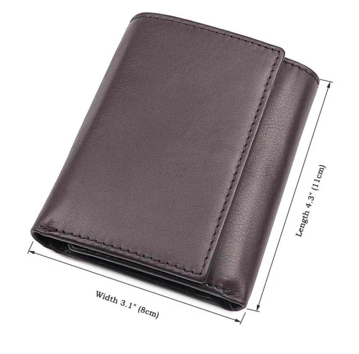 AurexaFashion Genuine Leather Short Trifold Wallet for Men, RFID Blocking, Snap Closure. 11 Card Slots, 2 ID Windows. Mahogany