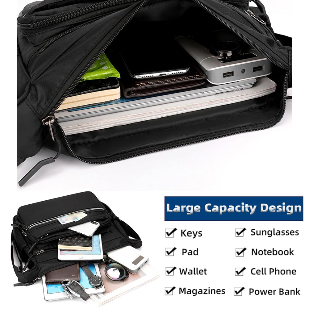 Mudono Messenger Bag for Men Nylon Waterproof Shoulder Bag Large Multi-pocket Crossbody Bag Daily Travel Work Bag Lightweight Satchel