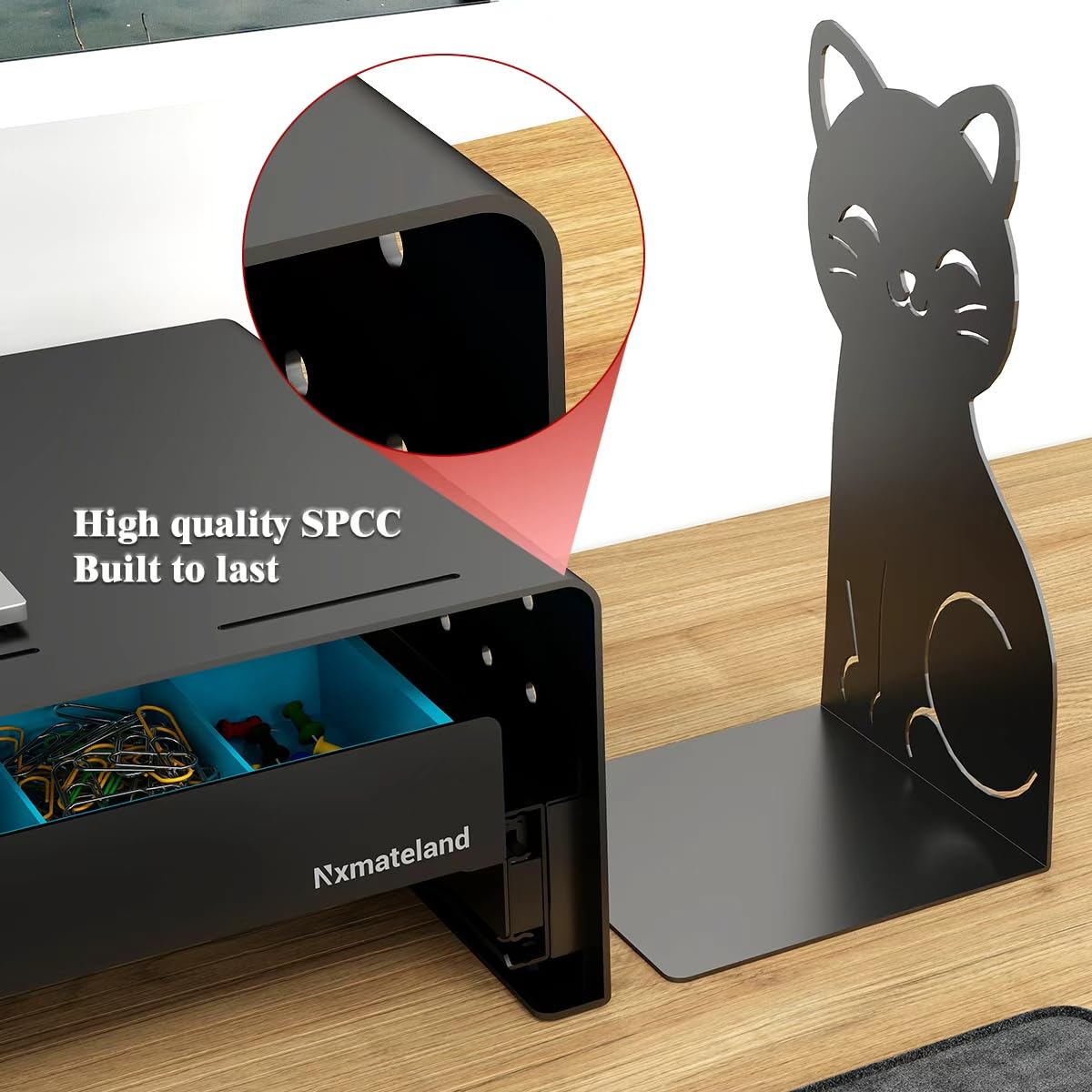 Nxmateland Heavy Duty Metal Monitor Stand, Strong Support Desk Organizer with Storage Shelf, Ergonomic Riser for Computer, Laptop & Printer, Space-Saving Desktop Organizer for Office Home