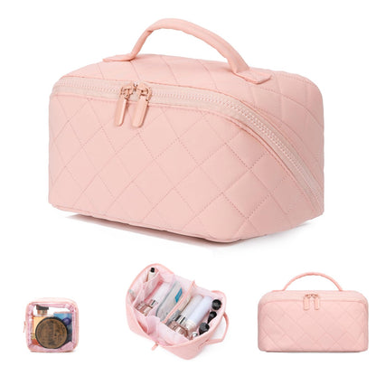 AMXNX Makeup Bag for Woman Quilted Puffer Cosmetic Bags Travel Organizer Large Capacity Wide-open Pouch Toiletry Bag Set