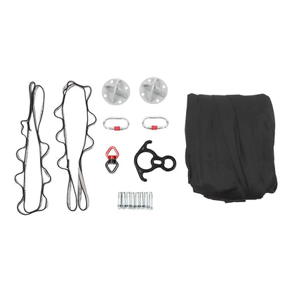 Aerial Yoga Hammock Aerial Yoga Swing Sling with Install Accessories Aerial-Silk Starter Kit Hammock Practice Kit for Pilates, Inversions, Stretching 440.92lbs Capacity (16.40 * 8.53ft, Black)