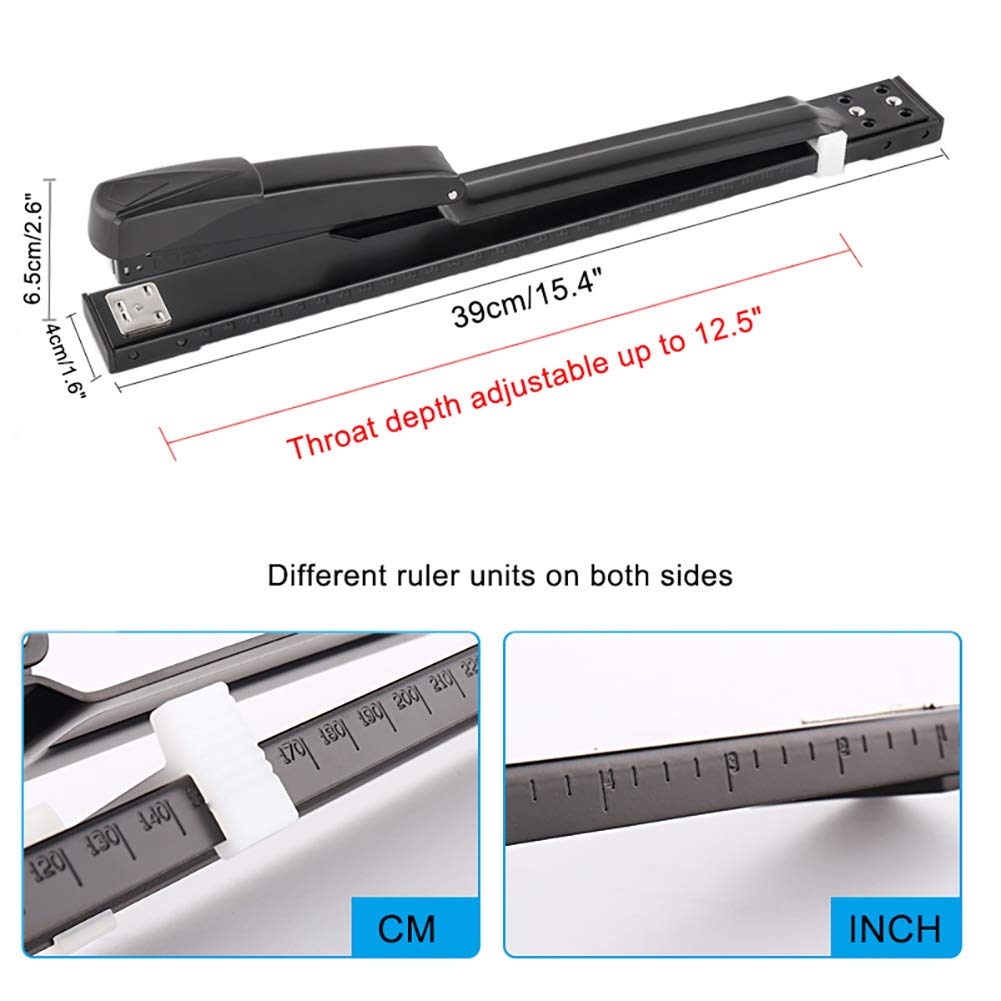 SF ITEM Long Reach Stapler Office Staplers Desktop Stapler, 50 Sheets Capacity Long Arm Staplers with 1600pcs 23/8 Staples (Black, 50 Sheets Capacity)