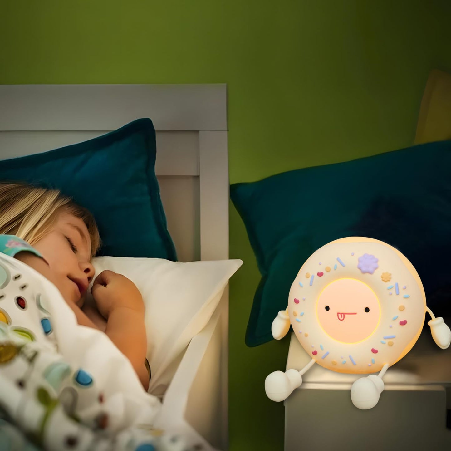 HPYDIY Cute Donut Lamp - Donut Dessert Night Light, Silicone Kids Night Light, Rechargeable Adjustable, Contact Switch and Room Decor Gift（White）