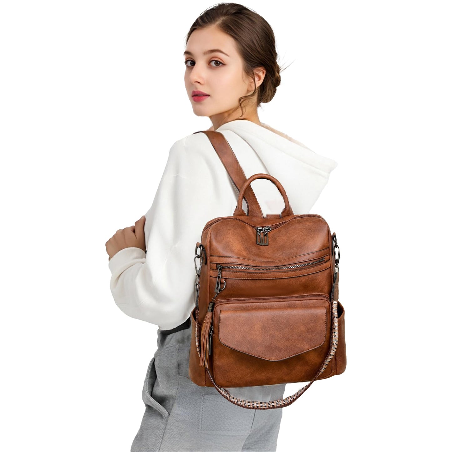 HGWSSY Womens Fashion Backpack Purse for Women Leather Multipurpose PU Ladies Shoulder Bag Travel bag Satchel Handbags (brown)
