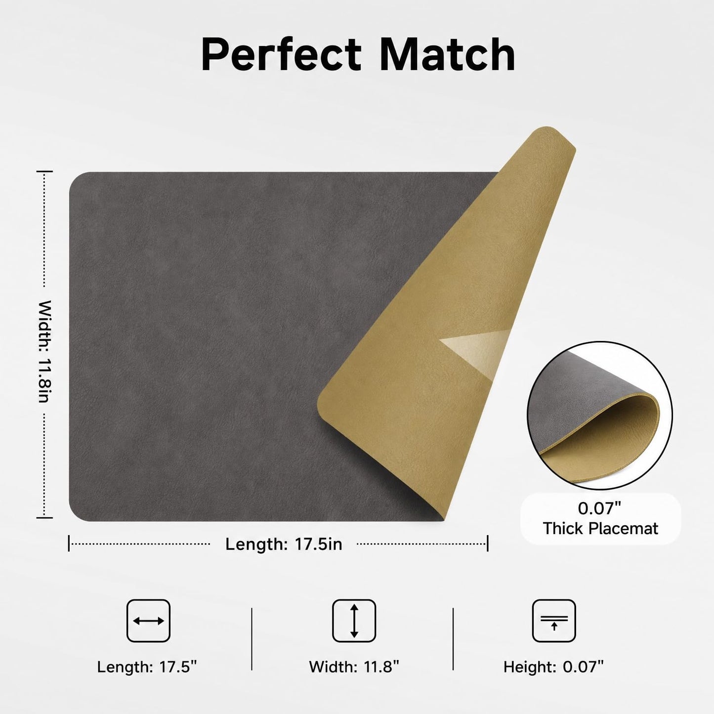 ZEUMIE Reversible PU Leather Placemats Set of 6, Double-Sided Waterproof Heat-Resistant Table Mats, Non-Slip Washable Dining Placemats for Kitchen, Restaurant, Party (Dark brown & yellow, 17.5"x11.8")