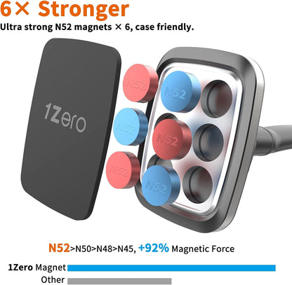 1Zero Magnetic Phone Car Mount 14-Inch Gooseneck Long Arm Extension, Universal Windshield Dashboard Industrial-Strength Suction Cup Car Phone Holder with 6 Strong Magnets, for All Cell Phones iPhone