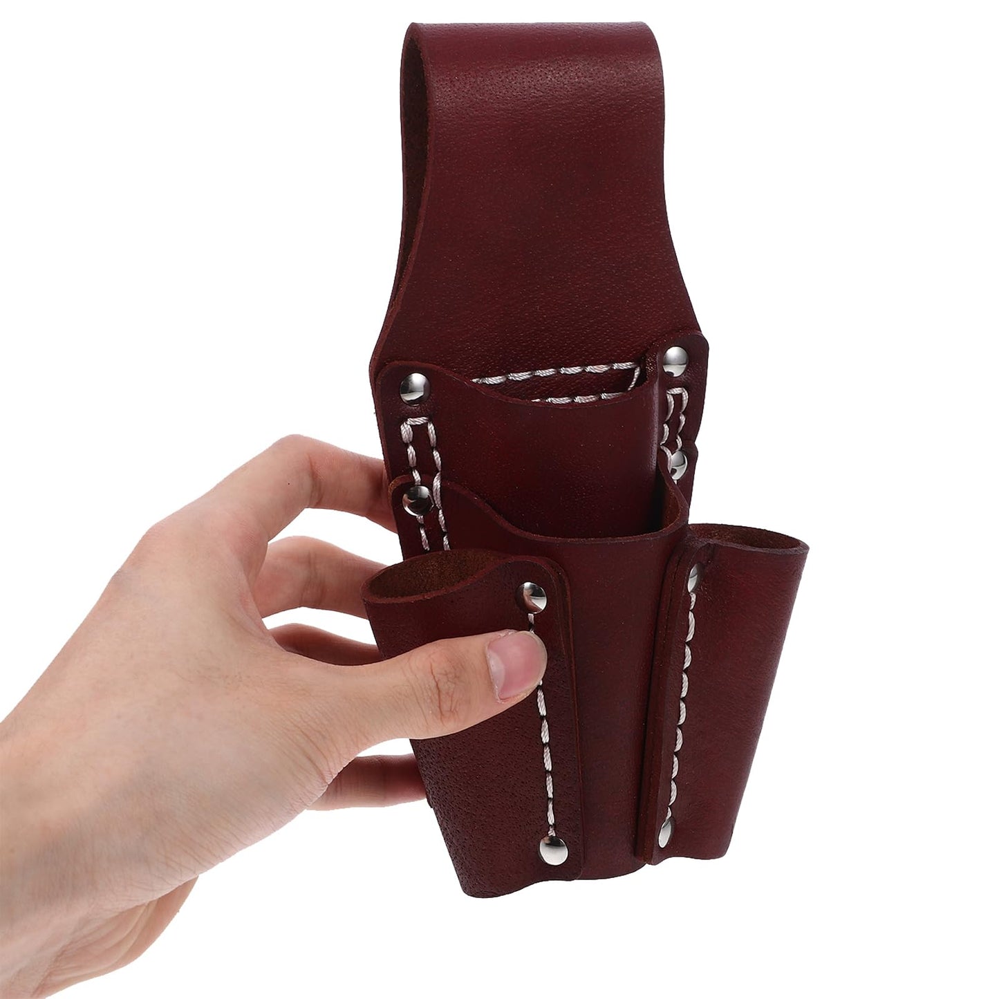 HOMSFOU Cowhide Leather Tool Pouch Portable Waist Repairing Tool Organizer with Multiple Pockets for Electrician Pliers Screwdrivers and Garden Shears 8X8X8 Inches