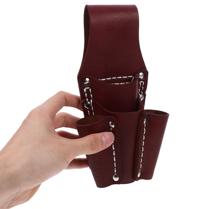 HOMSFOU Cowhide Leather Tool Pouch Portable Waist Repairing Tool Organizer with Multiple Pockets for Electrician Pliers Screwdrivers and Garden Shears 8X8X8 Inches