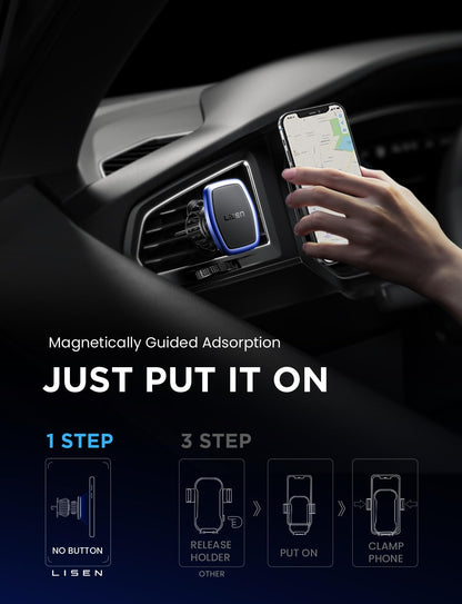 LISEN 2 Pack Magnet for Phone Car Mount Magnetic Phone Holder for Your Car Vent 6 Military Magnets Vent Cell Phone Holder Mount for Car Plate Fit All iPhone 16/15/14/13 Pro Max Plus Samsung S25