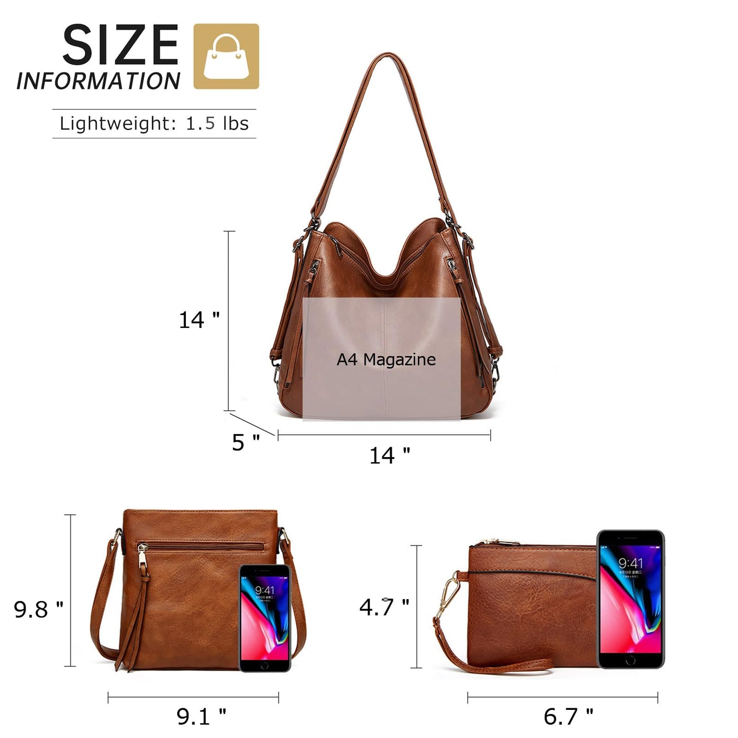 Tote Handbags for Women Convertible Backpack Purses PU Leather Hobo Bags Crossbody Shoulder Bag Satchel Purse Set 3pcs, Black