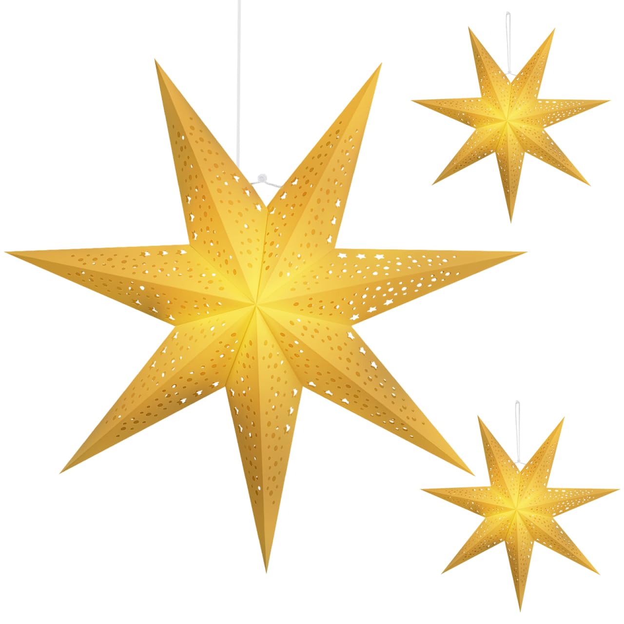 VICASKY 3-Pack Paper Star Lantern Lampshades White Seven-Pointed Star Design Easy Install Christmas Hanging Pendant Decor