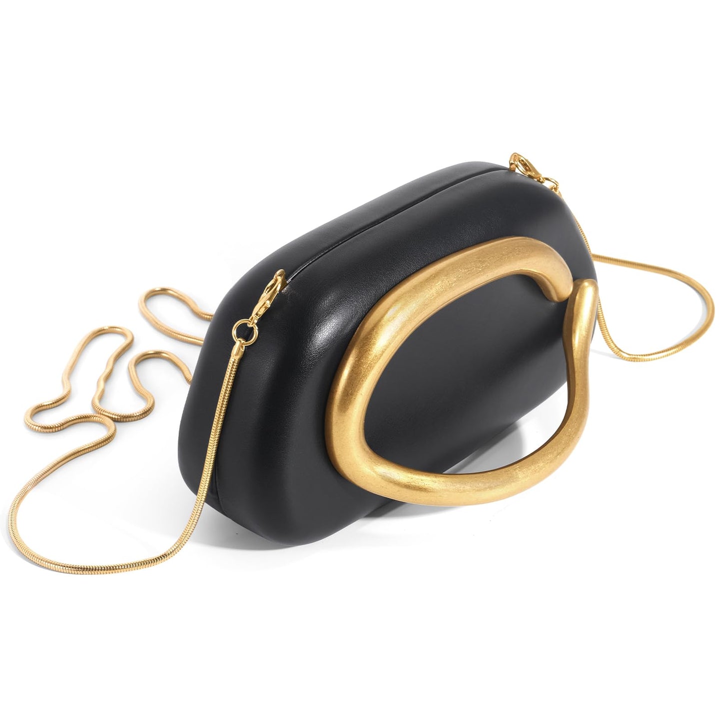 NEWROGENG Clutch Purses for Women Formal, PU Leather Evening Bags with Chain, Trendy Metal Handle Purses and Handbags 2025, Leather Black