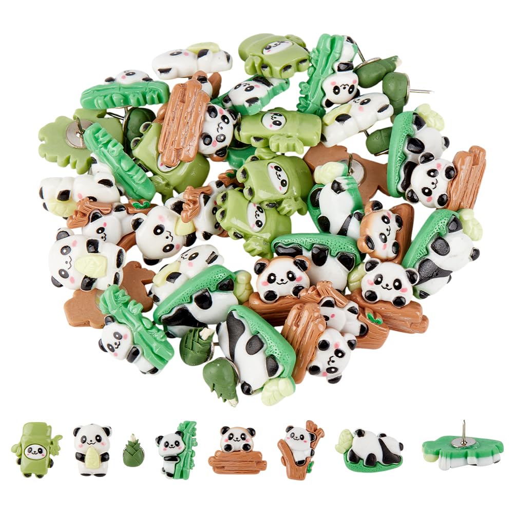 DELORIGIN 42Pcs Panda Push Pins Decorative Resin Panda Thumbtacks 7 Styles Fun Cartoon Animal Thumb Tacks Cute Push Pins for Photo Wall Map Cork Board Bulletin Board Home Office Decorations