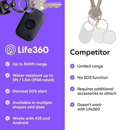 Tile by Life360 Pro - Powerful Bluetooth Tracker, Key Finder and Item Locator for Keys, Bags and More. Both iOS and Android Compatible. Phone Finder. 1-Pack (Black)