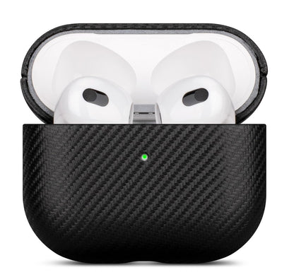 LOPIE Handmade Case for AirPods 3 (Released in 2021), Built-in Magnets for MagSafe Charging, Carbon Fiber Style Vegan Leather Case Cover for Gen 3 AirPods (Not for AirPod Pro 3rd Generation) - Black