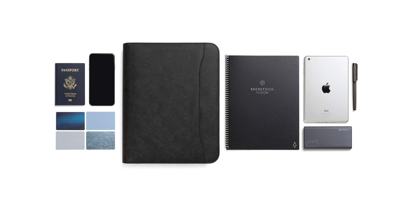 Forevermore Portfolios Padfolio Binder - Professional Faux Leather Travel Organizer Pouch for Tablet, Documents, Presentation Folders, Zipper Closure, Notepad - Black