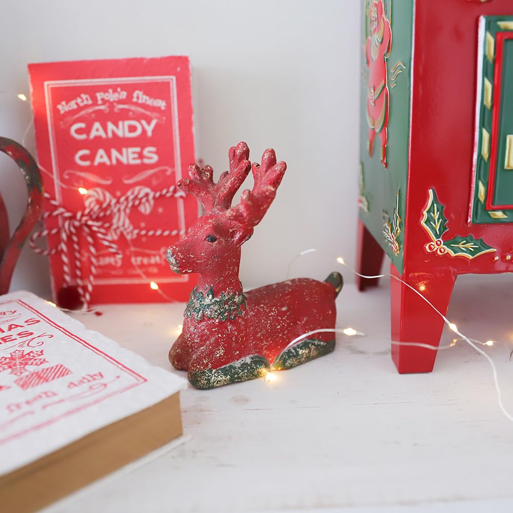 Quorvynne Christmas Reindeer Figurines,5.12 * 3.54 * 5.7inches Animal Reindeer Decor Deer Statues Sculpture Tabletop Ornaments for Cabinet Mantel Shelves Fireplace Home Décor Accents(Red)