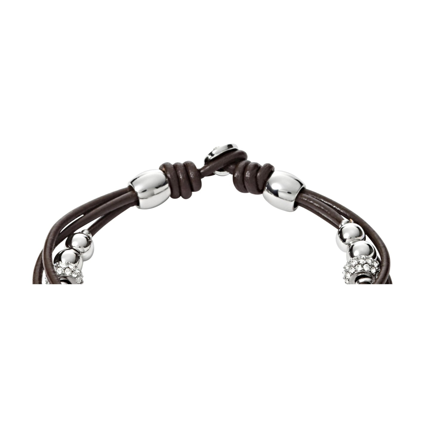 Fossil Women's Leather Bracelet, Color: Silver/Brown (Model: JA6068040)