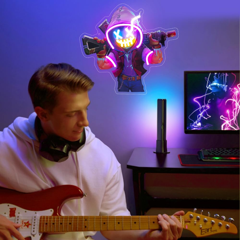 Anime Neon Sign, Game Led Neon Light Signs for Wall Decor Joker Clown Light up Signs Lamp for Bedroom Man Cave Party Gaming Room Decor Birthday Christmas Gifts for Gamer Men USB Powered(14.3"*13.4")