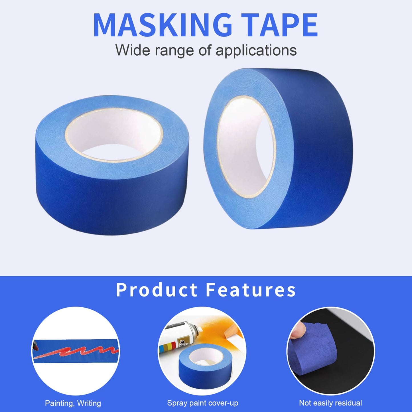 JayJayup Painters Tape 2 Inch Wide, 4 Rolls Blue Masking Tape, 2 Inches x 55 Yards x 4 Rolls, 220 Yards in Total