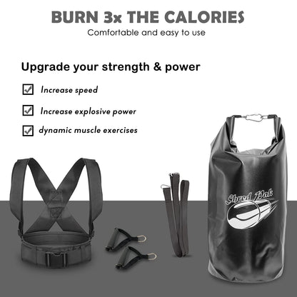 Upgraded ShredPak - Resistance Training System - Weight Sled Harness Weight Bladder & Handles - Most efficient Workout for Athletes - Burn 3X The Calories - 4-Piece Kit for Gym, Home and, Outdoor
