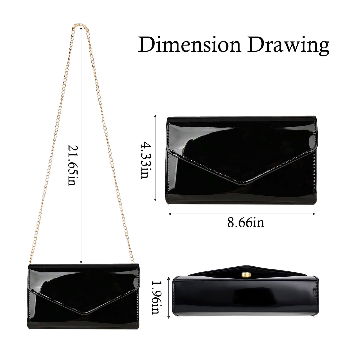 YAPAIOU Leather Envelope Evening Bag for Women Patent PU Clutch Purse for Formal Wedding Party Cocktail Prom Black