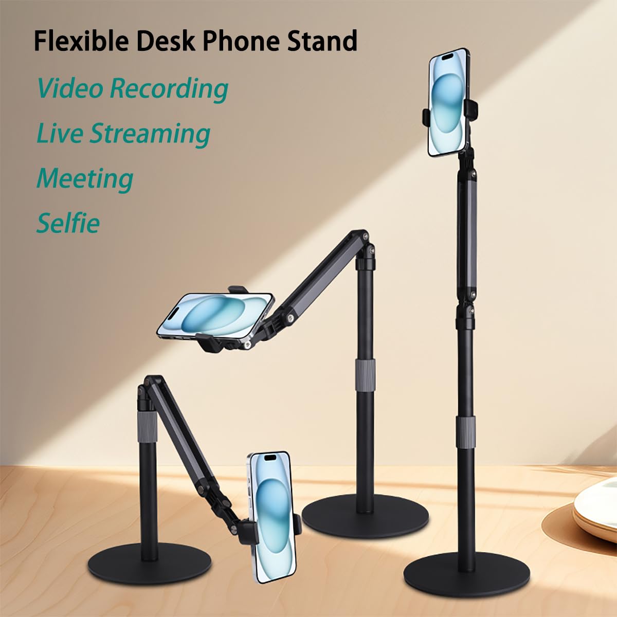 Hocoder Heavy Duty Overhead Phone Stand for Desk Video Recording for iPhone Holder, with Extension Arm, 360° Swivel, for Filming, Meeting, Cooking, Painting and Crafting