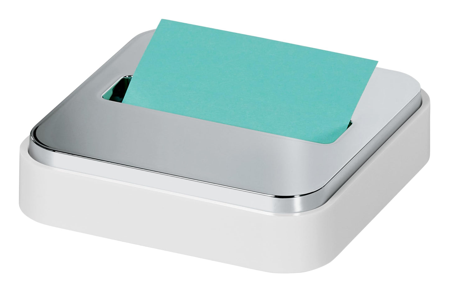 Post-it Note Dispenser, Sticky Note Holder, White Base with Steel Top, Includes 1 pad of 45 Sheets of 3 in x 3 in Aqua Splash Pop-Up Notes, Classroom or Office Supplies