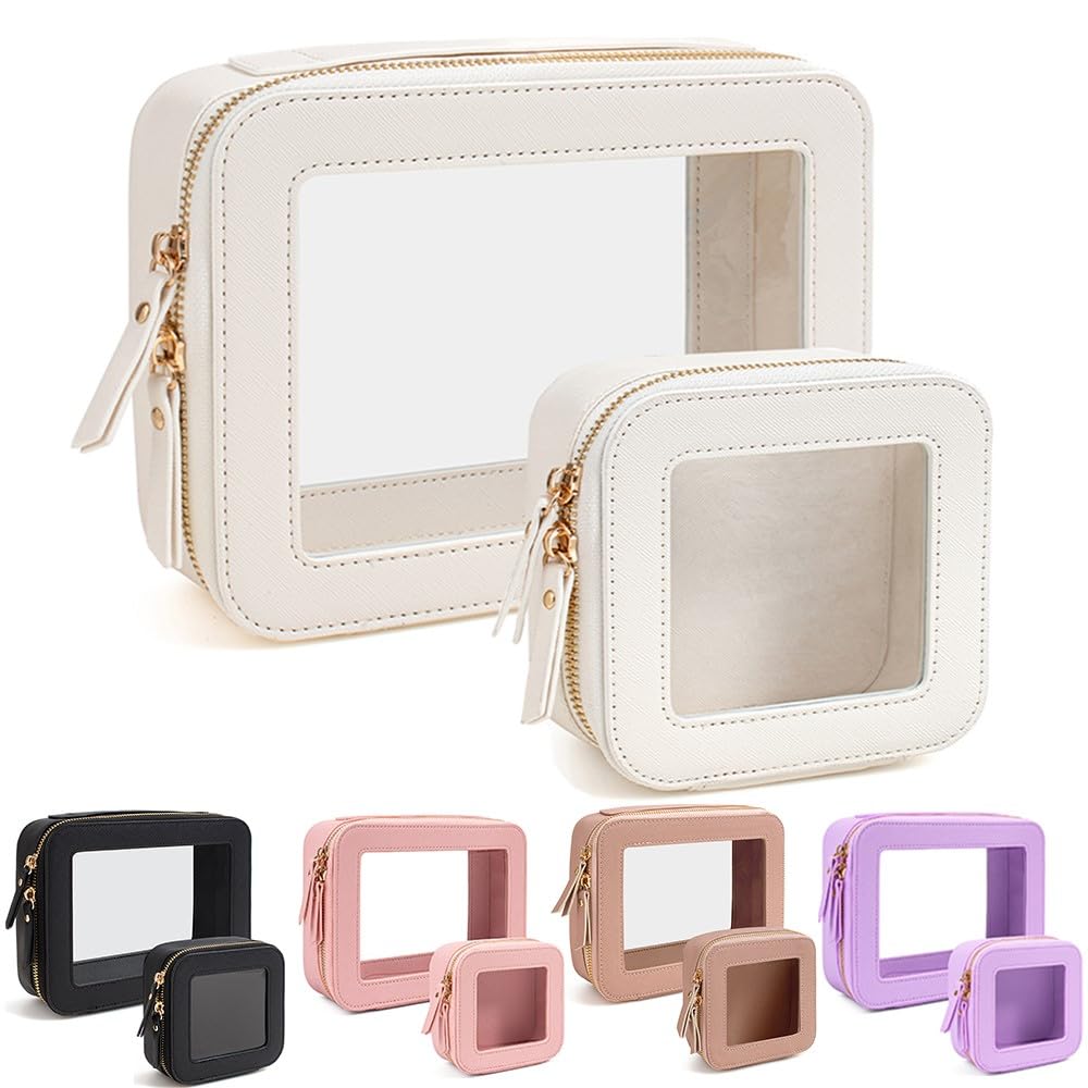 FFpaw Travel Clear Makeup Bag Set, TSA Approved Cosmetic Bag Case with Zipper Portable Makeup Pouch Toiletry Bag Traveling Cosmetic Organizer Storage Bag Car Organizer Car Essentials