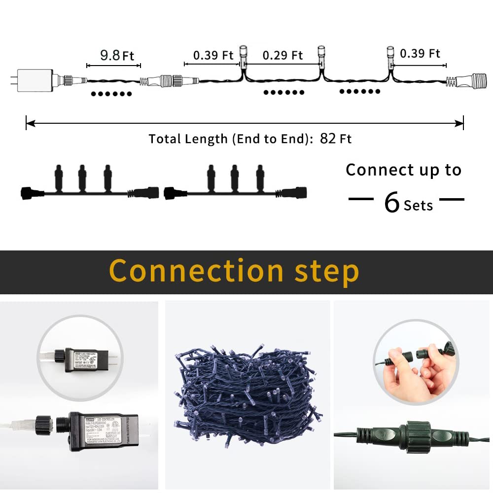 Christmas String Lights Purple Indoor - 220 LEDs 82ft/25m Memory Function 8 Modes End-to-End Plug in Outdoor Waterproof Decorative Inside/Outside Fairy Twinkle Xmas Tree Light for Halloween/Patio/Home