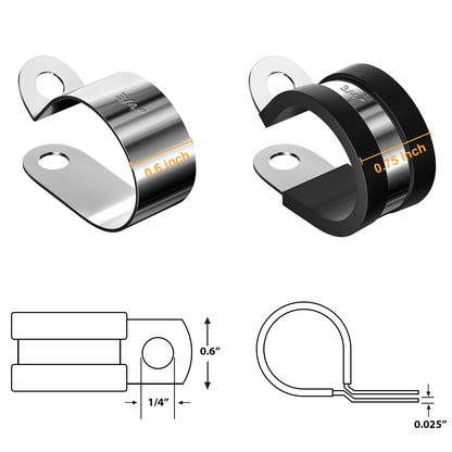 KKEETUR 80 Pcs Cable Clamps Assortment Kit, 7 Sizes 304 Stainless Steel Metal Cable Clamp, Insulated Wire Clamps Cushion Rubber Coated Pipe Hose Clamp 1/4" 5/16" 3/8" 1/2" 5/8" 3/4" 1"