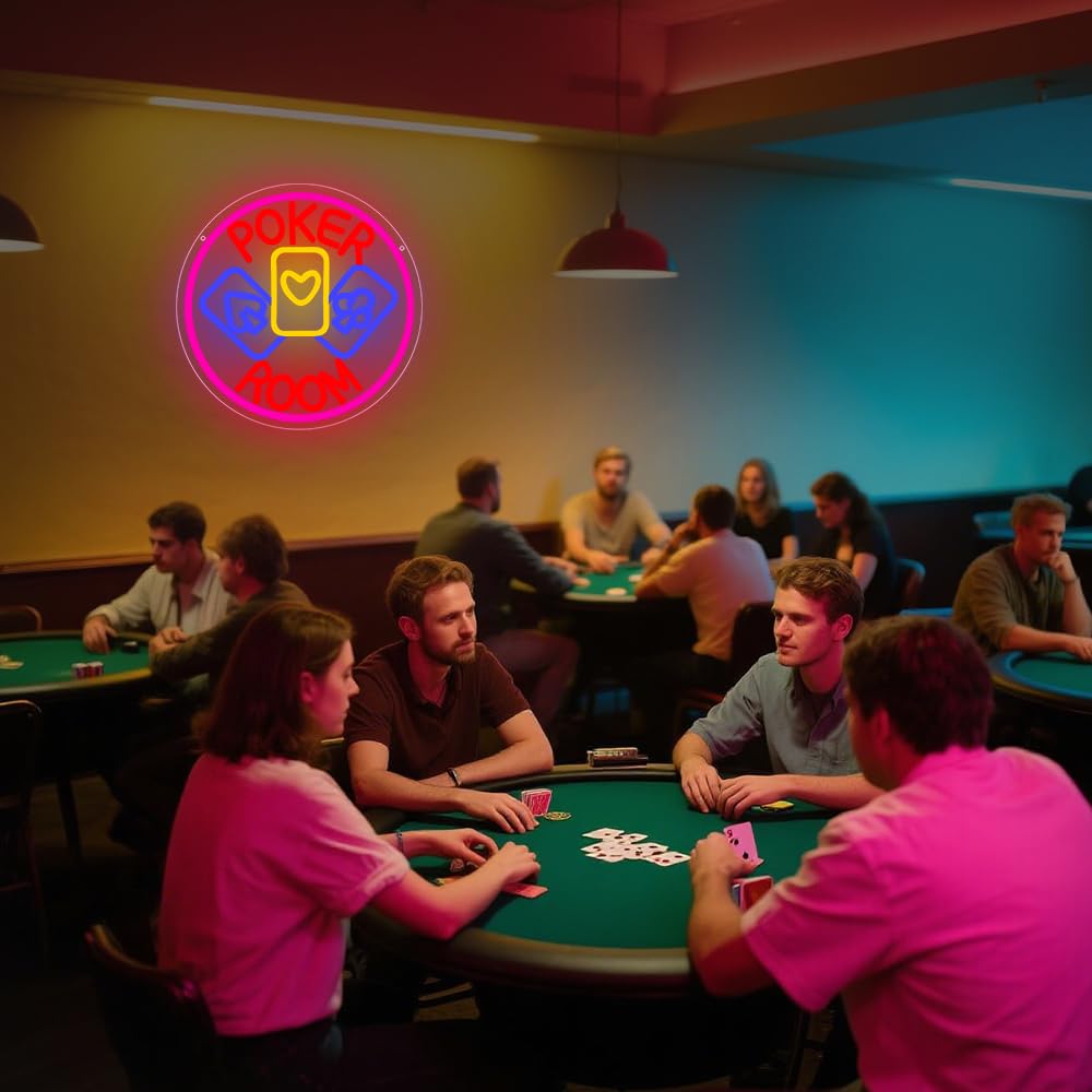 RuCvixkt Poker Room Neon Sign for Wall Decorations, Playing Cards USB Powered Light for Poker Room Man Cave Club Pub Bistro Home Bar Party Bedroom Decor