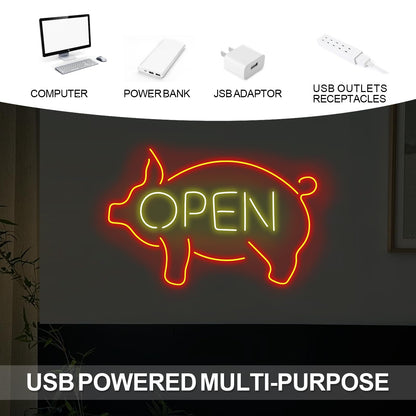 Pig Open Neon Sign, Business Shop lamp Pig Open Led Wall Hanging Custom Restaurant Kitchen BBQ LED Lights Wedding Birthday Party Decor, Business Room Accessories Neon Sign