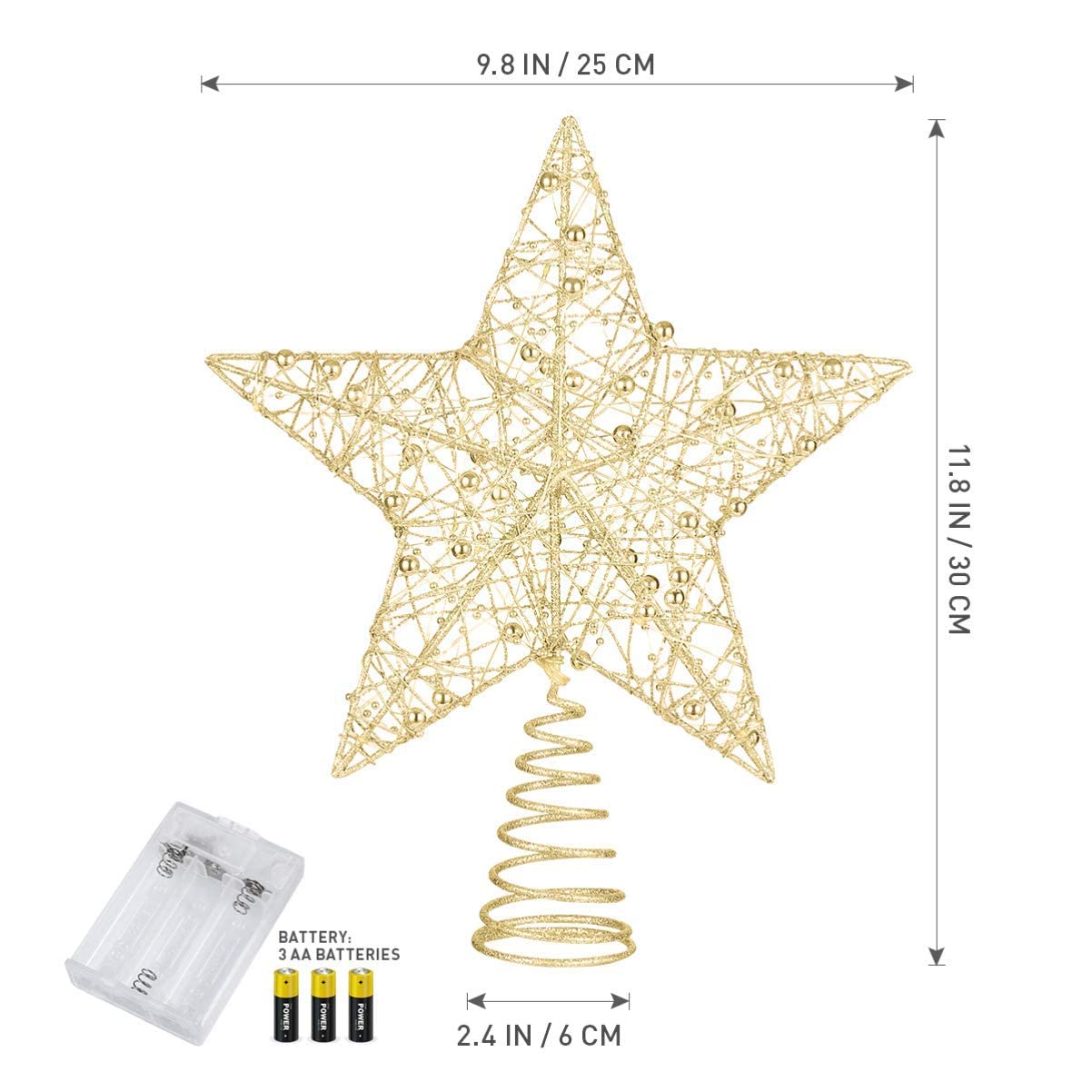 Gold Star Tree Topper, Rustproof Wire Christmas Tree Topper Star 9.84 X 7.87 X 2.36 Inch Decorative Lighted Treetop for Holiday Party and Home Decor