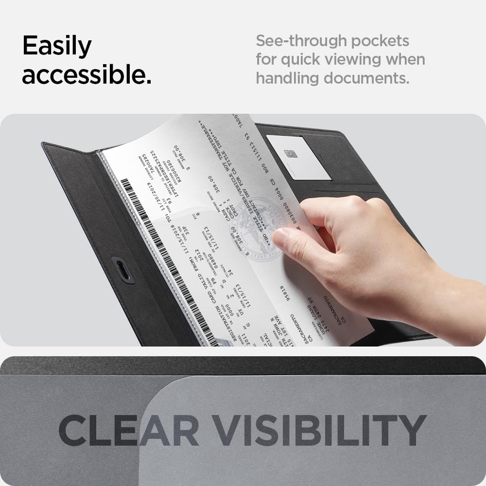 Spigen Hyper-Slim Car Registration and Insurance Card Holder for All Cars [Tesla Model Y Juniper (2025/26) & 3/Y/S/X/Cybertruck] Store Card Keys, ID License Holder, Essential Documents - Black