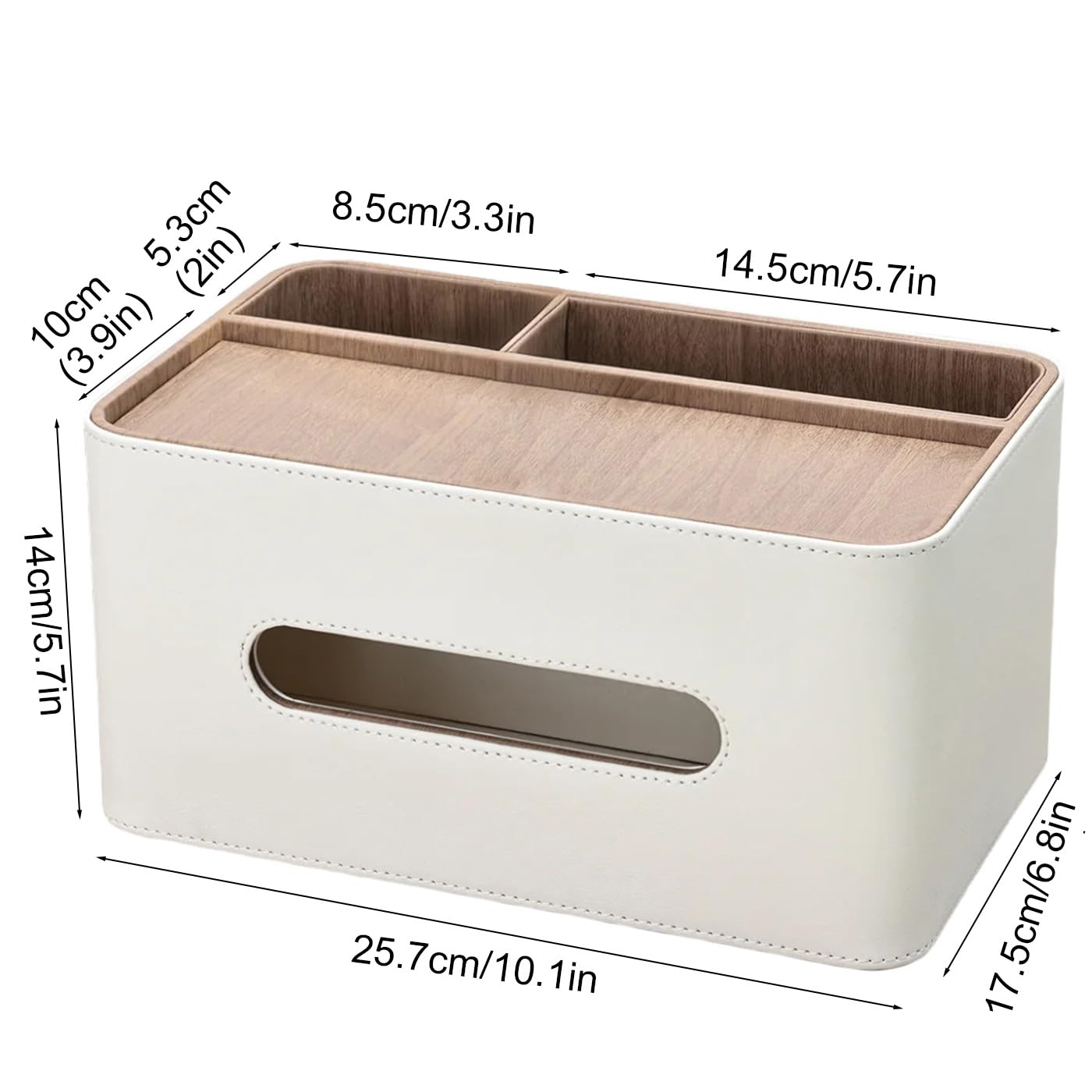 PU Leather Tissue Box Cover Rectangular with Storage Organizer, Multifunctional Remote Control Holder, Desk Organizer for Living Room, Bedroom, Office, Decorative Tissue Holder with Compartments Beige