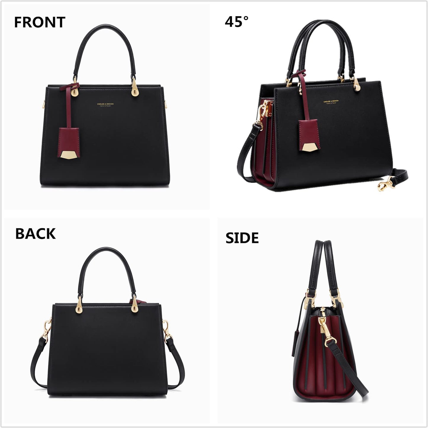 Cnoles Handbags for Women Fashion Leather Tote Shoulder Bags Ladies Handle Satchel Purse Black