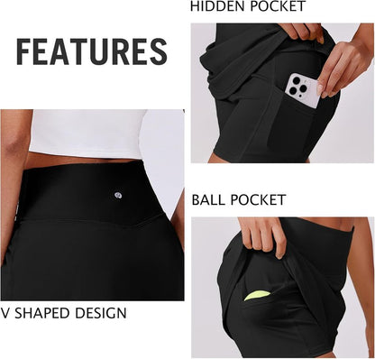 Womens Tennis Skirt - High Waisted Golf Skort with 2 Pockets | Stretchy Athletic Skirt for Workout & Running