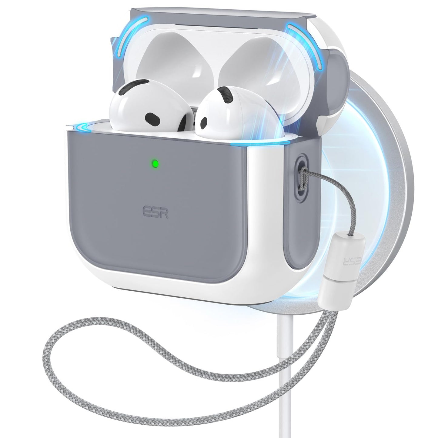ESR for AirPods 4 Case, Compatible with AirPods 4th Generation Case (2024) (USB-C), Compatible with MagSafe, Drop Protection Cover with Lanyard, Magnetic Lid Lock, Orbit Hybrid Series, White
