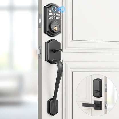 Keyless Entry Door Lock with Handle Set - Fingerprint Door Locks, Electronic Keypad Deadbolt, Smart Locks for Front Door, Auto-Lock & One Touch Locking, Easy Installation - Satin Nickel
