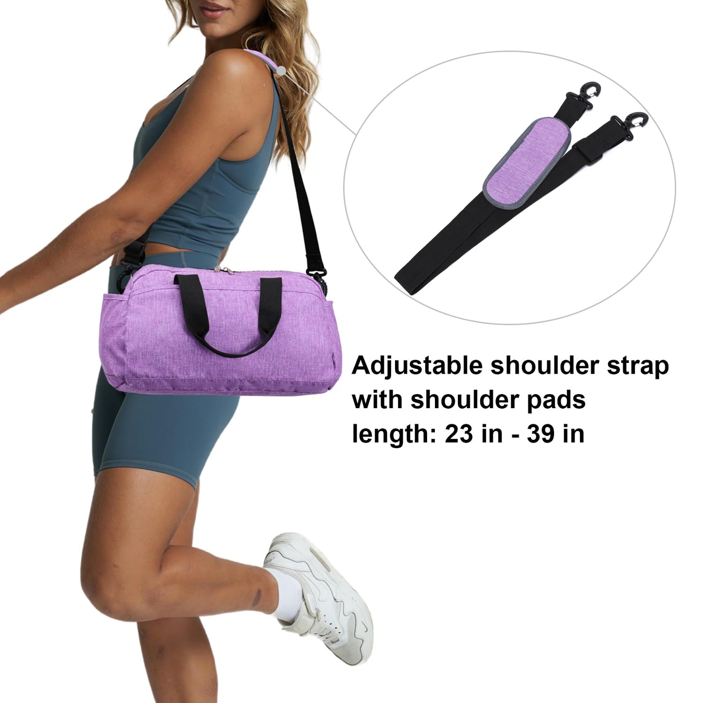 14 inch Small Gym Bag for Women & Men, Mini Duffel Bag for Travel Sports Lightweight Carry On Bag, Light Purple