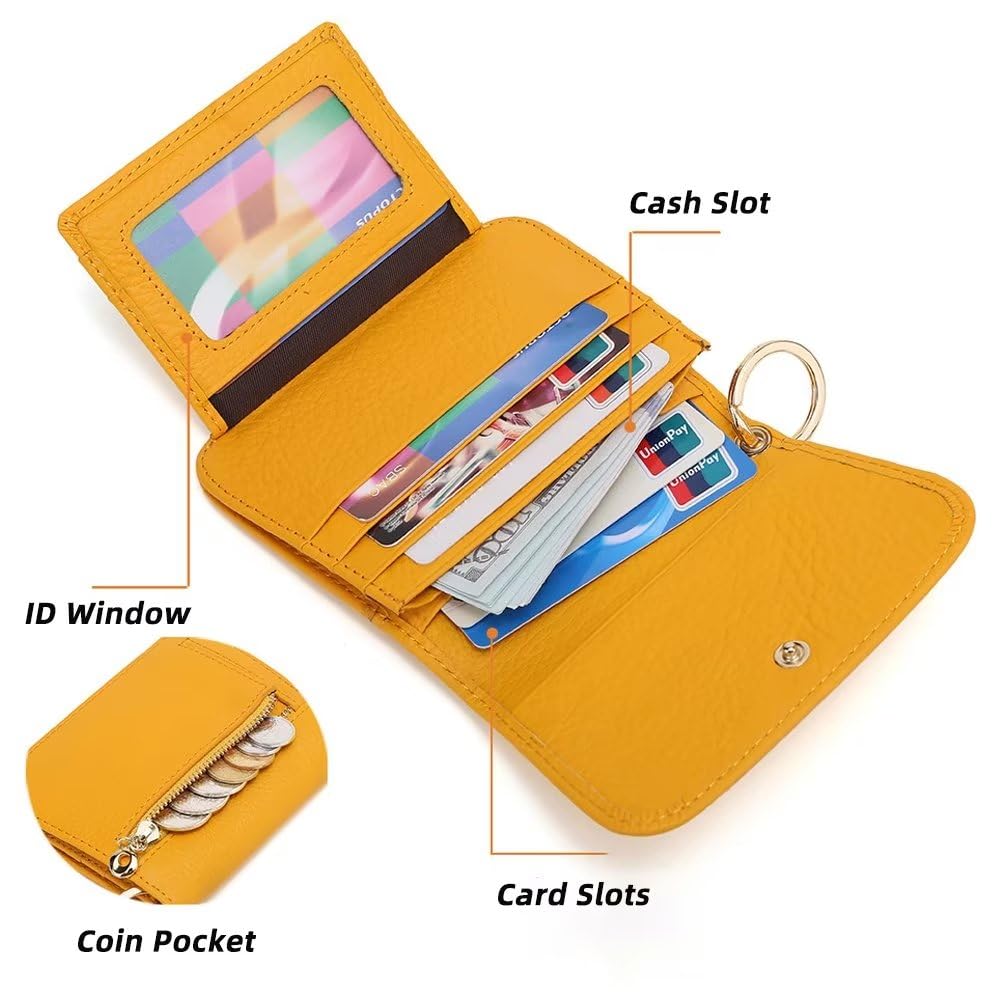 Mudono Small Wallet for Women RFID Blocking Genuine Leather Card Case Slim Tri-Fold Wallet with Zipper Pocket and Keychain
