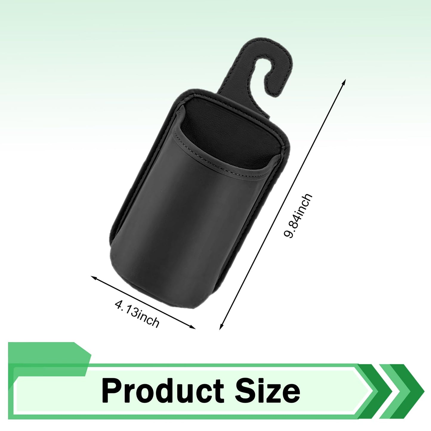 Heyzidu 2 PCS Leather Car Cup Holder, Spill-resistant Headrest Cup Organizer, Door Side Multi-functional Hooks Storage Bag for Water Bottles Phones Keys, Universal for Most Vehicles (Black)