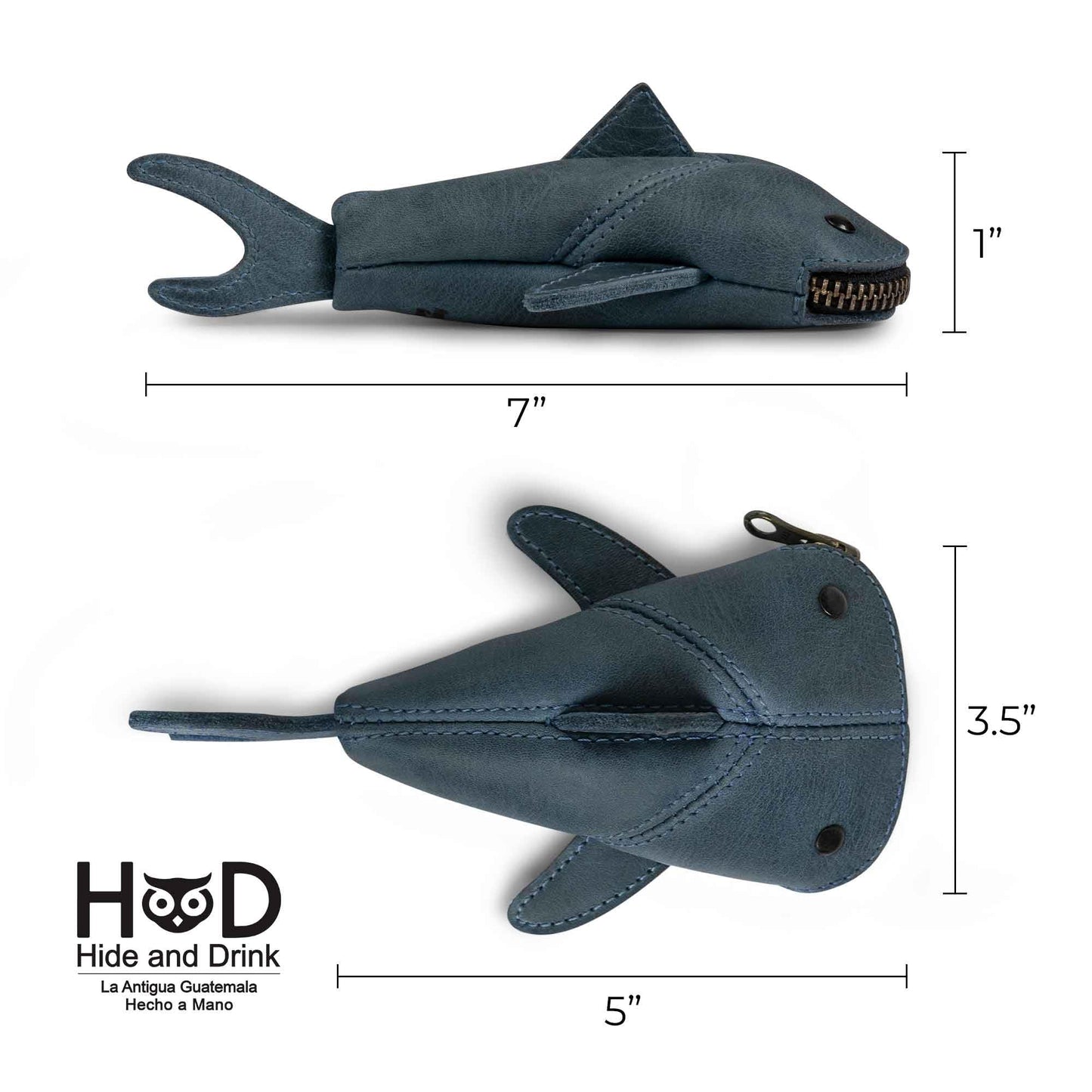 Hide & Drink, Small Shark-Shaped Pouch, Leather Coin Purse, Small Charger Cable Holder, Change Bag, Zippered Cable Case, Purses & Pouches for Cash, Tiny Travel Carrier